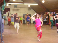 Dance class at the dining hall